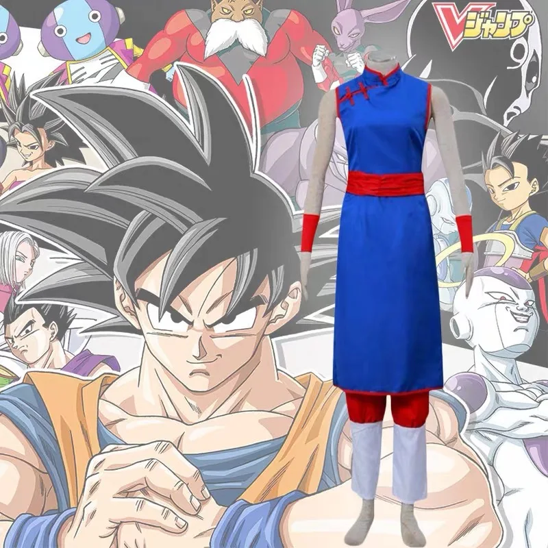 

Dragon Ball Cosplay Costume Chichi Shirt Blue Uniform Props Cheongsam Anime Women'S Shirt Uniform Dress Halloween Party Toy Gift