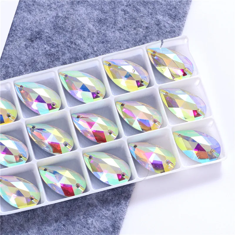 4 sizes Teardrop Reisin Sew on Rhinestone Crystal AB flatback Sewing on Stone Strass for Clothing Accessories Shoes