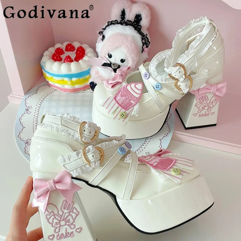 

Original Japanese Kawaii Girls Lolita Mary Jane Shoes Summer Woman's Sweet Elegance Round Head High Heel Pumps Waterproof Shoes