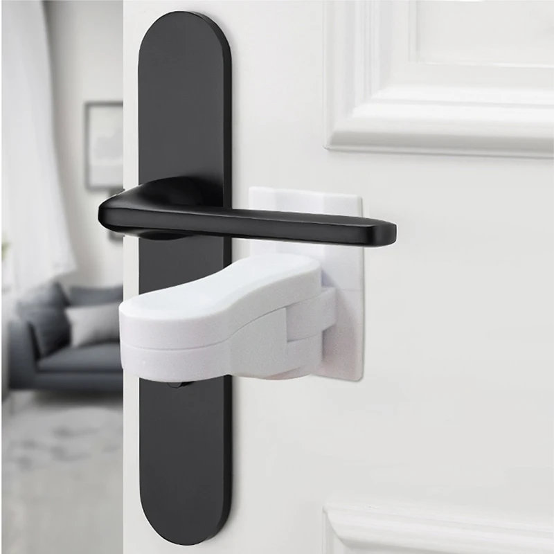 

2pc Door Lever Lock Universal Anti-open Handle Child Baby Safety Locks Punch-free Multifunction Hidden Button Buckle Safety Lock