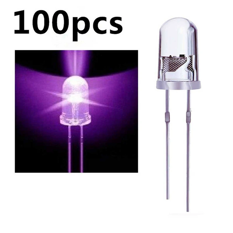 300Pcs/Lot 5Mm Round Purple Uv Led Diode Super Bright Water Clear Led Light Lamp Purple Color