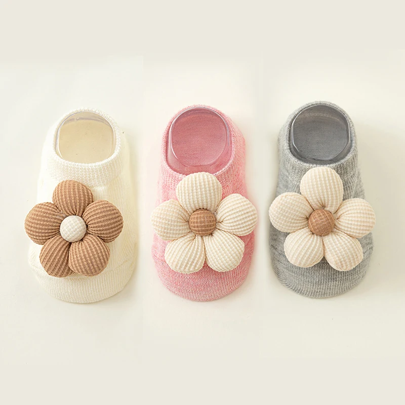 Sweet Flower Baby Girl Floor Socks Spring Summer Cotton Newborn Boat Sock Indoor Anti-Slip Toddler Walking Socks Kids Footwear