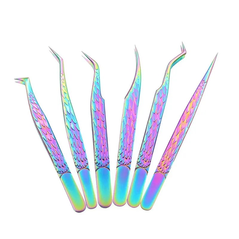 False Eyelash Tweezers Colorful Stainless Steel High Precision Anti-static Eyelash Extension Tweezers Makeup Tools