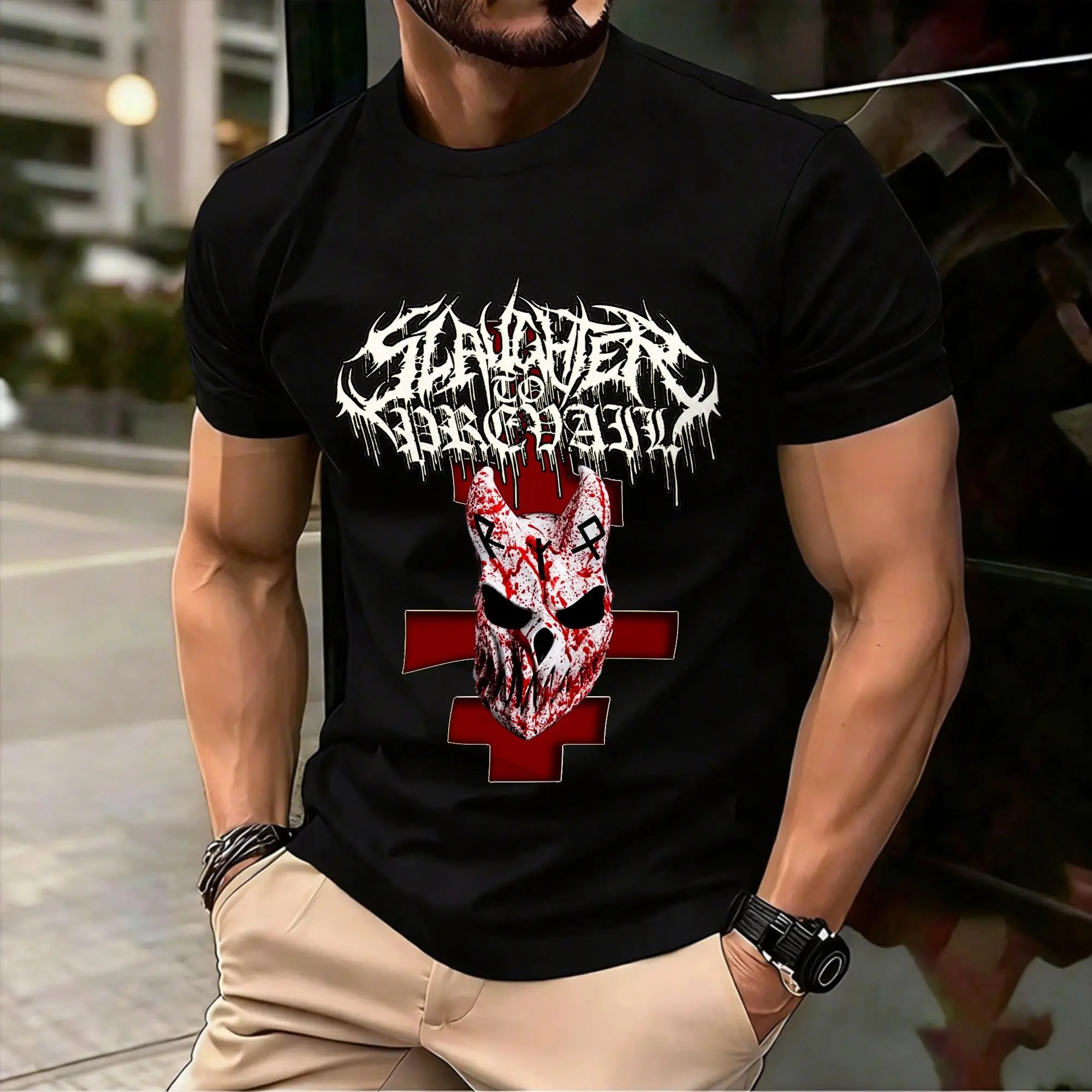Slaughter to Prevail bloody mask T Shirt Male  Y2K Funny T-Shirts Summer O Neck Fashion Tee Shirt Pattern Oversize Clothes