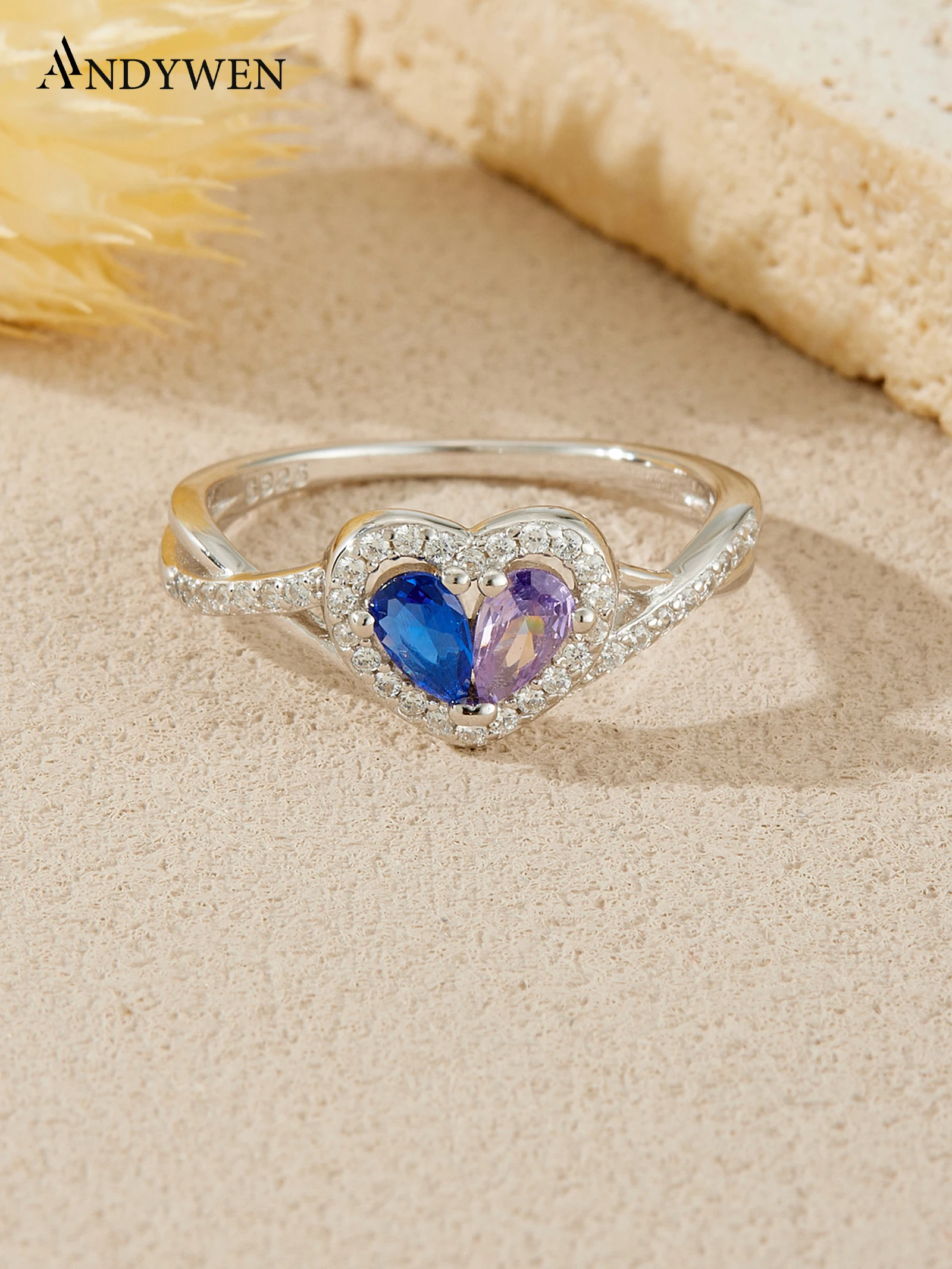 

DPLAOPA 925 Sterling Silver Purple Blue Zircon Heart Shape Luxury Ring Women Fine Jewelry 2025 Wedding Valentiens Gift