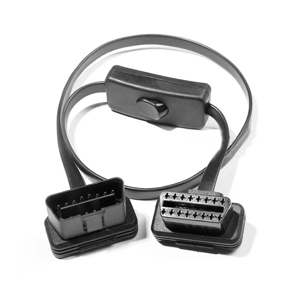 

НОВЫЙ 60 см OBD2 16-контактный прямоугольный удлинительный кабель «папа-мама» с диагностическим инструментом кабеля переключателя питания OBD