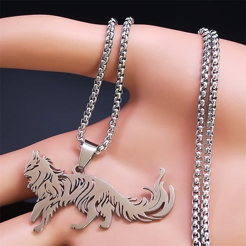 Cute Fashion Female Animal Cat Pet Necklace Stainless Steel Cat Pendant Necklace Jewelry collar aceroinoxidable mujer N2101S01