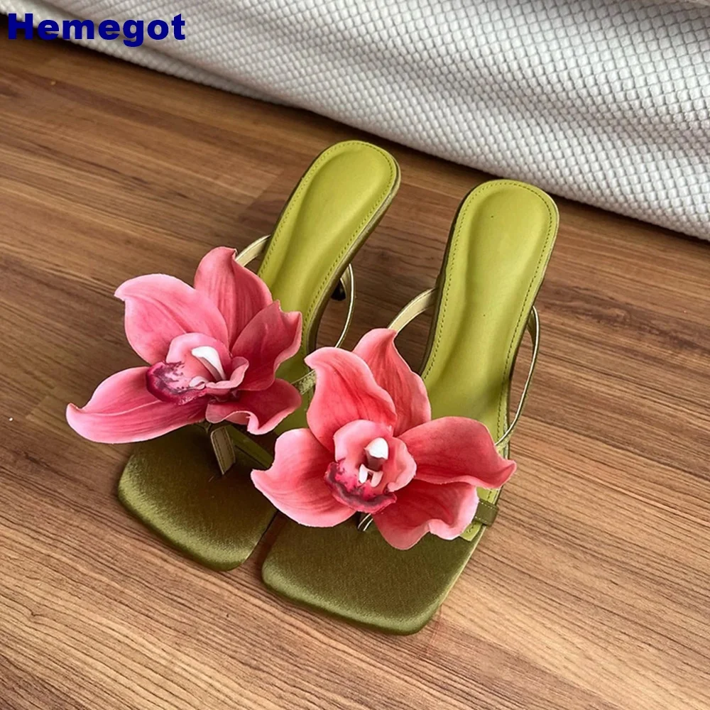 Beautiful Flower Summer Flip Flops 2024 Summer New Outdoor Casual Sweet Slides Slip On Fashion Women Beach High Heel Slippers