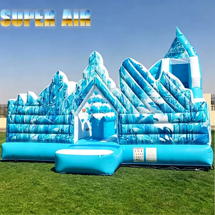 Ice Snow Themed Inflatable Bounce House With Slide, Kids Winter Frozen Inflatable Jumping Castle For Outdoor Party & Playground