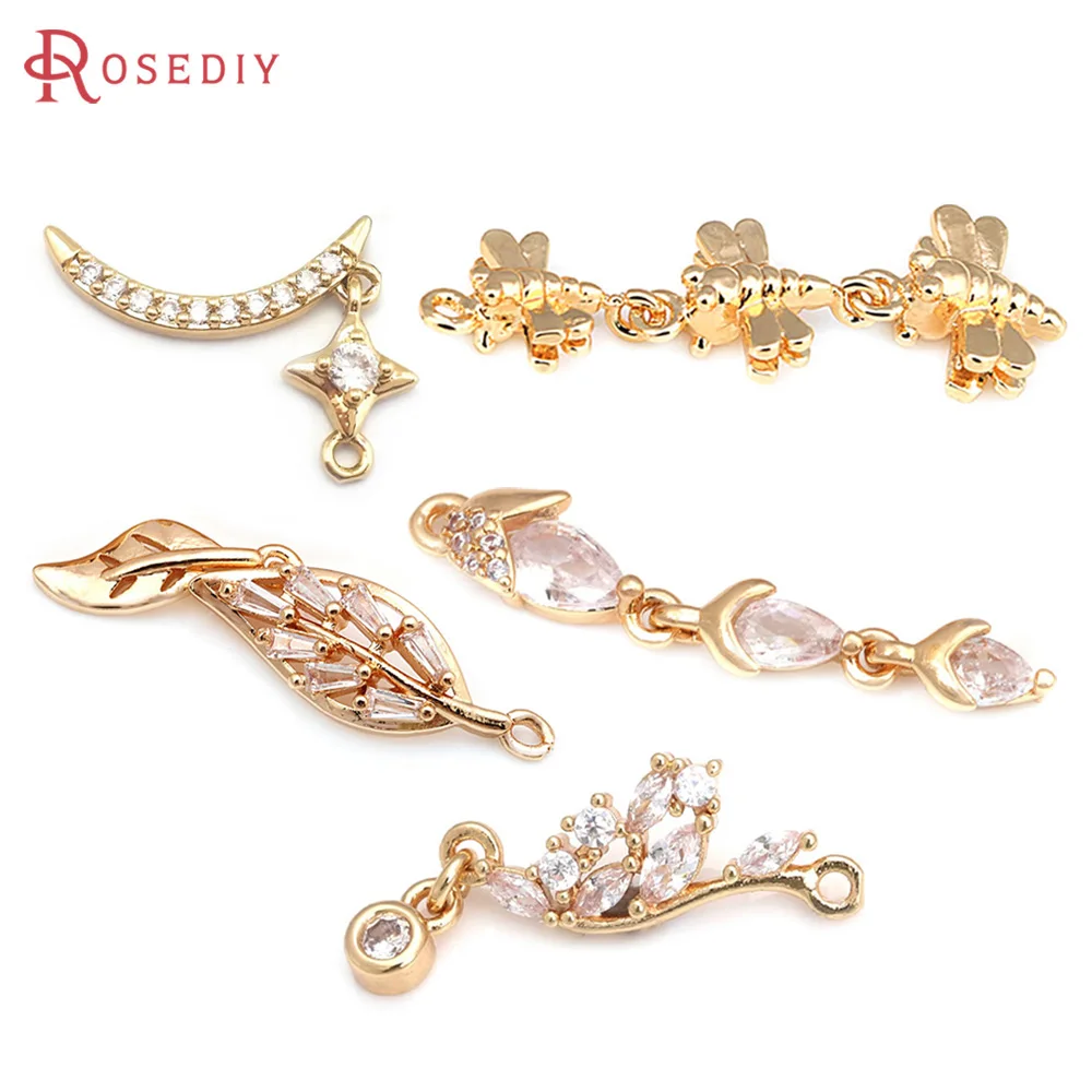 18K Gold Color Brass and Zircon Tree Leaf Dragonfly Charms Pendants High Quality Diy Jewelry Making Earrings Accessories 