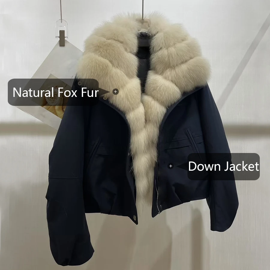 Donsjack voor dames met witte natuurlijke bontafwerking Echt bont Donsjack Natuurlijk vossenbont Jas Luxe echt bont Bovenkleding