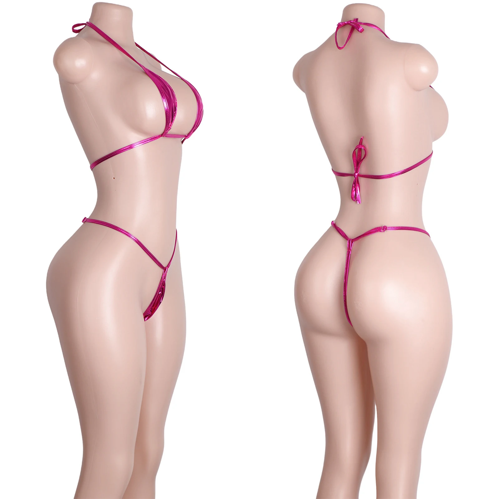 Custom Fishnet Lingerie Bikini Patent Leather Thong Bra Lace-Up Designer Inserts Trendy Fashionable Stage Wear
