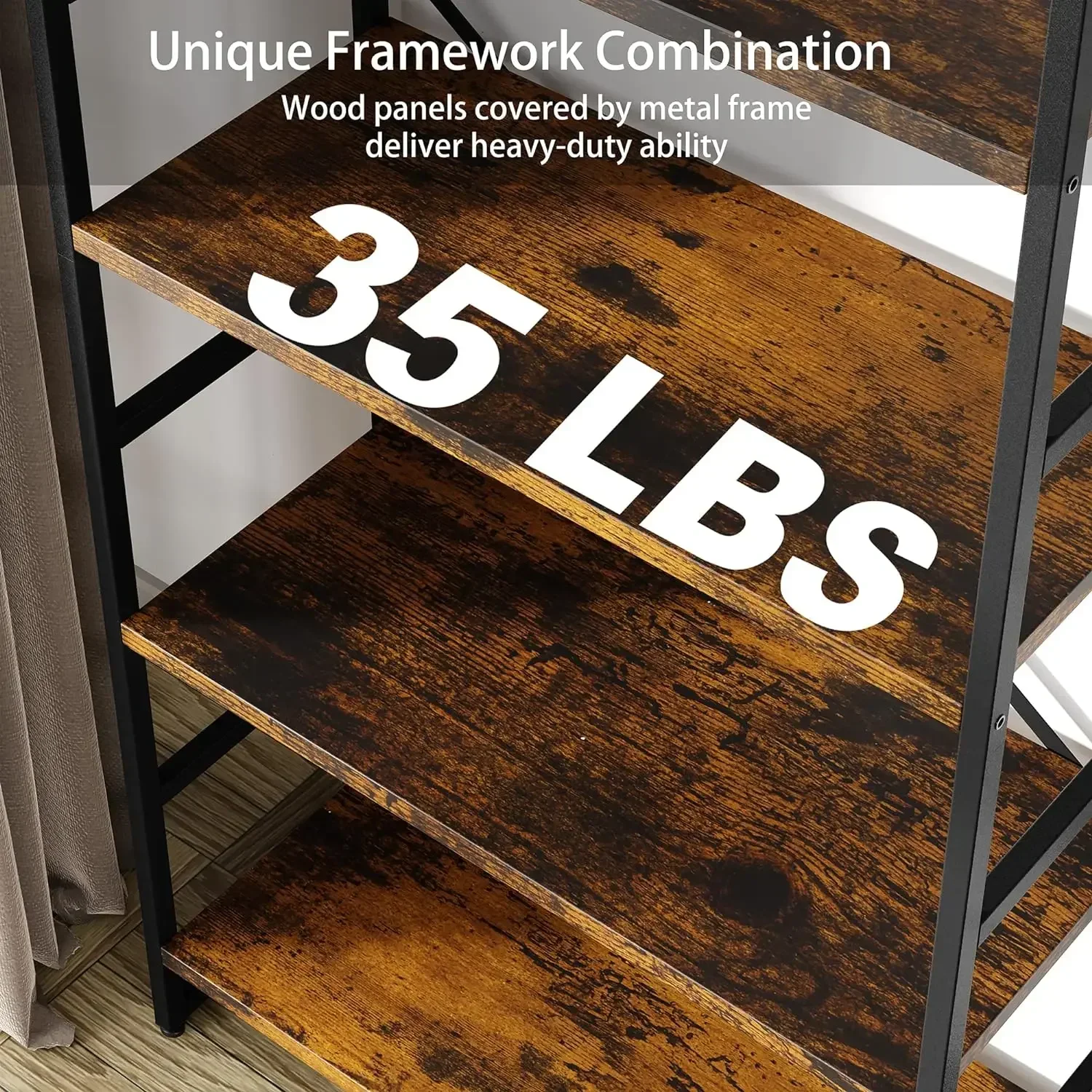 رف كتب مكون من 5 طبقات، رف كتب طويل كلاسيكيًا، رف كتب صناعي، حامل كتب حديث في غرفة النوم/غرفة المعيشة/المنزل #6