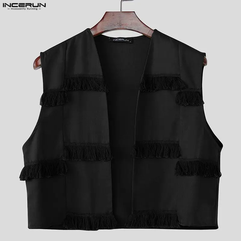 

Мужские жилеты INCERUN с бахромой и пэчворком, без рукавов, с открытым швом, уличный стиль, свободные, модные, повседневные, укороченные, размеры S-5XL, коллекция 2026
