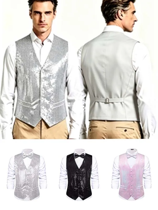 Chaleco sin mangas con lentejuelas para hombre, disponible en verde, marrón, gris, negro, plateado, rosa o amarillo