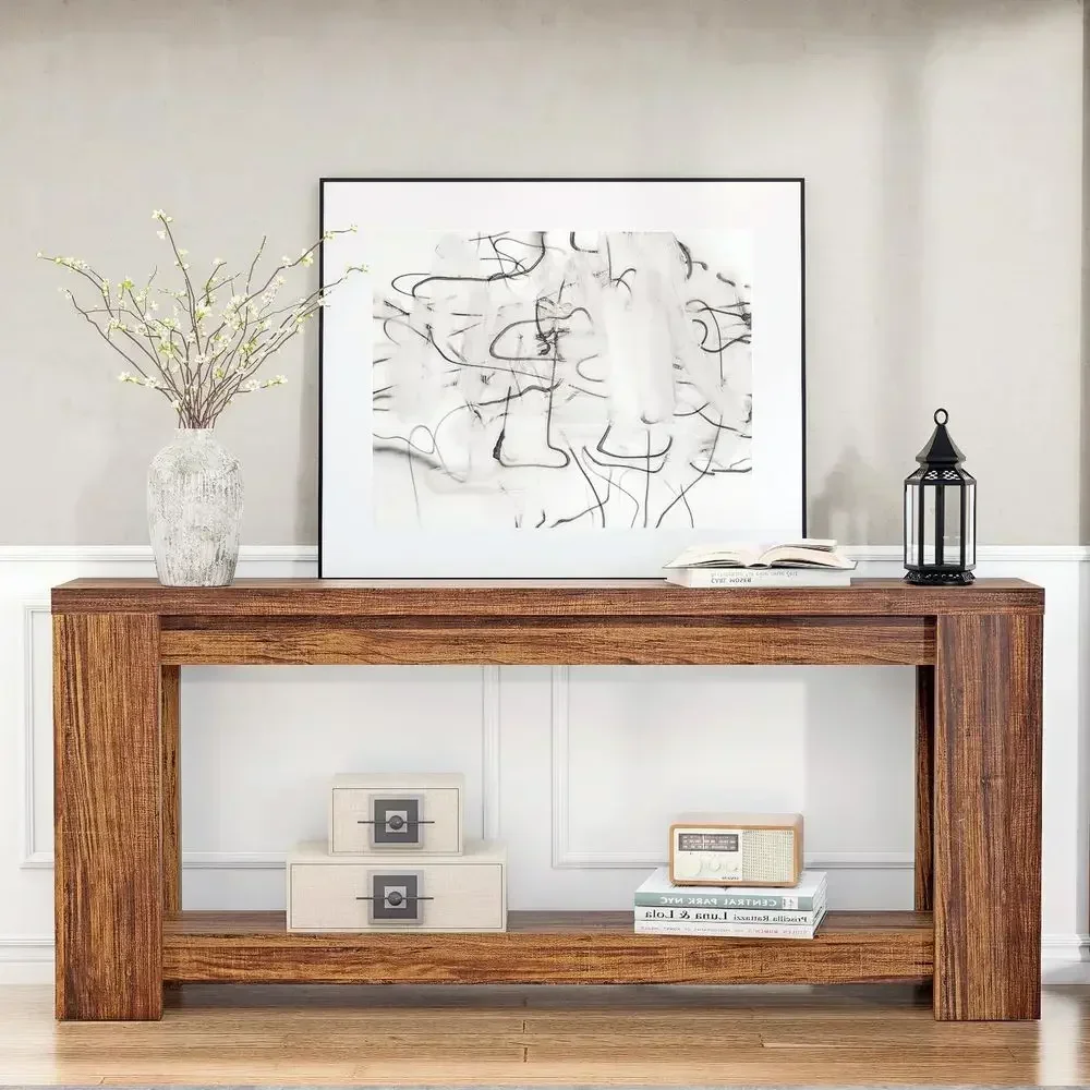 Extra Long Rustic Brown Sofa Table for Narrow Spaces and Living Rooms