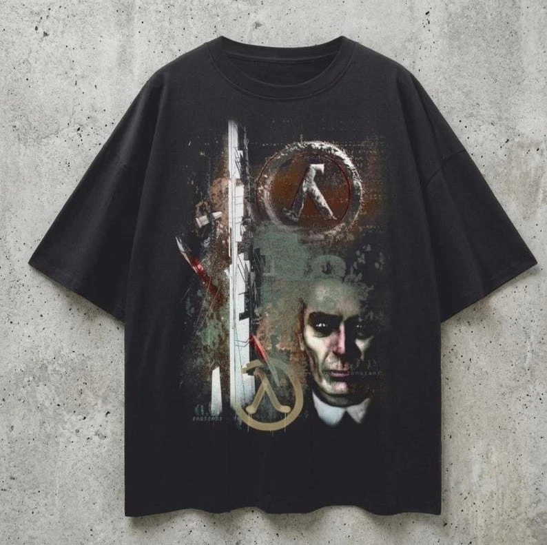 Half-Life Shirt, Retro Gaming 100% Cotton Loose Drop Shoulder T-Shirt Men Clothing