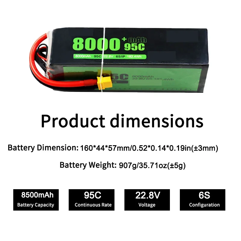 Professional 95C High Rate 6S 22.8V High Voltage 8000mAh Rechargeable Lipo Battery For RC Model Aircraft