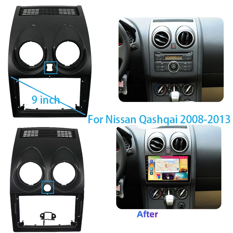 9 inch 2 Din Car Radio Fascia Panel Dash Mounting Frame For Nissan Qashqai 2008-2013 Mounting Installation Trim Kit