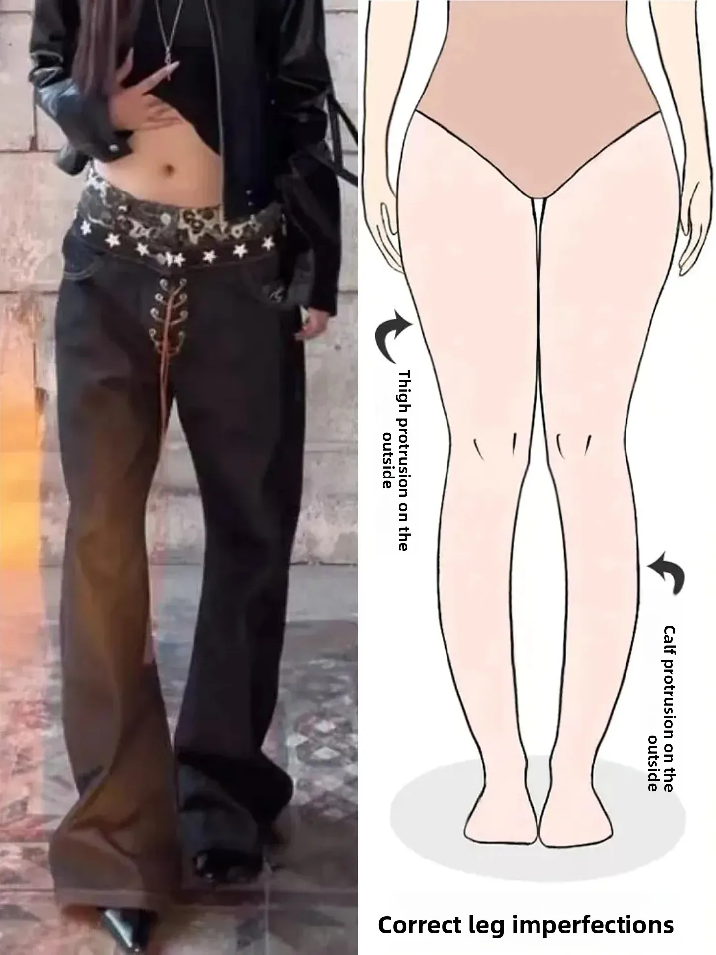 

Retro American Leopard Print Splicing Belted Loose Women's Jeans High Street Wide Leg Long Trousers for Autumn Season