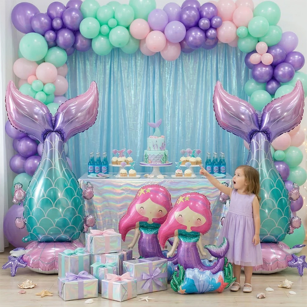 2Pcs Giant Standing Mermaid Tail Balloon Little Mermaid Birthday Decoration Girls Under the Sea Ocean Theme Baby Shower Supplies view 4