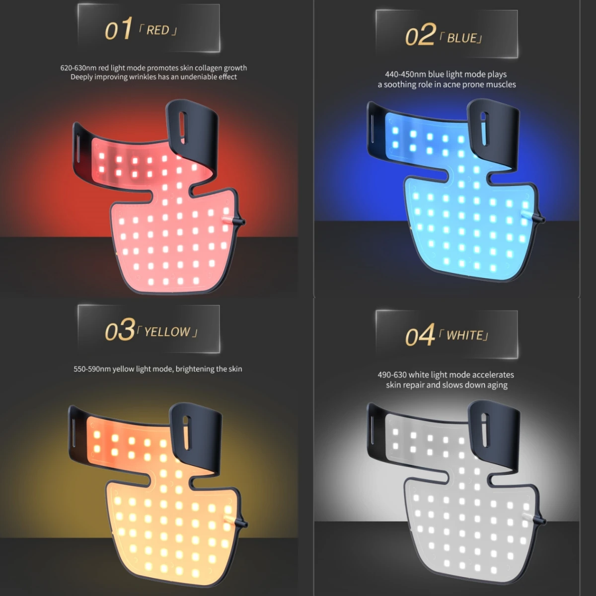 جهاز تجميل الرقبة LED، 4 أوضاع للعلاج بالضوء، تفتيح البشرة وتعزيز المرونة، 360 درجة °   الإضاءة، سهلة الاستخدام