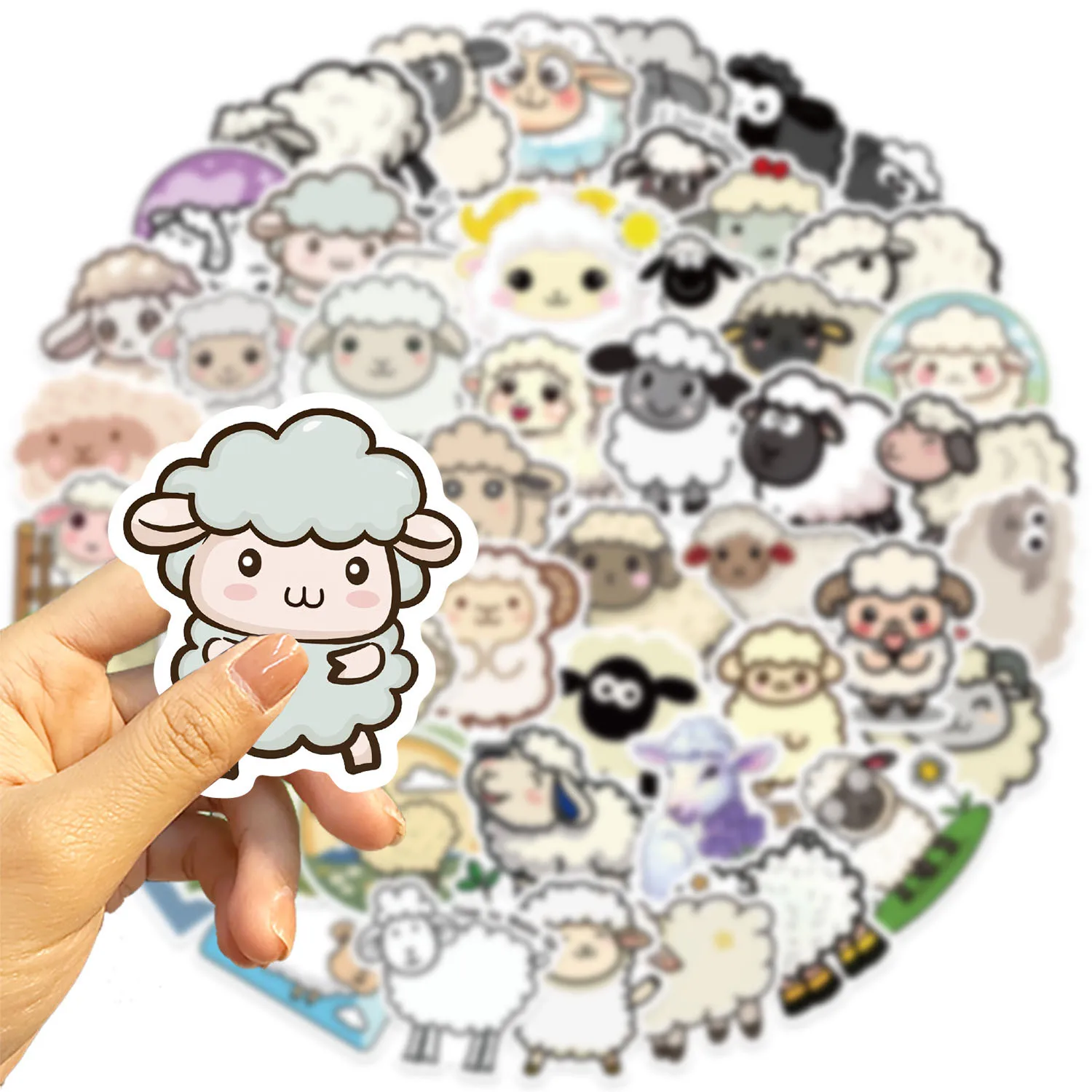 50PCS 귀여운 동물 밈 그래피티 스티커 양 만화 장식 전원풍 어린이 장난감 노트북 기타 자동차 자전거 데칼