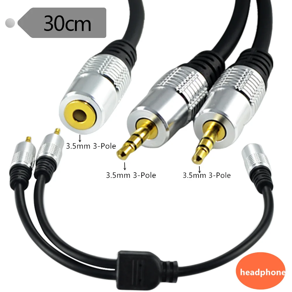

DC 3.5mm TRRS 3 Pole female to 2 3.5mm male input TRS Stereo Audio Adapter splitter cable(Microphone and headset) 0.3m；