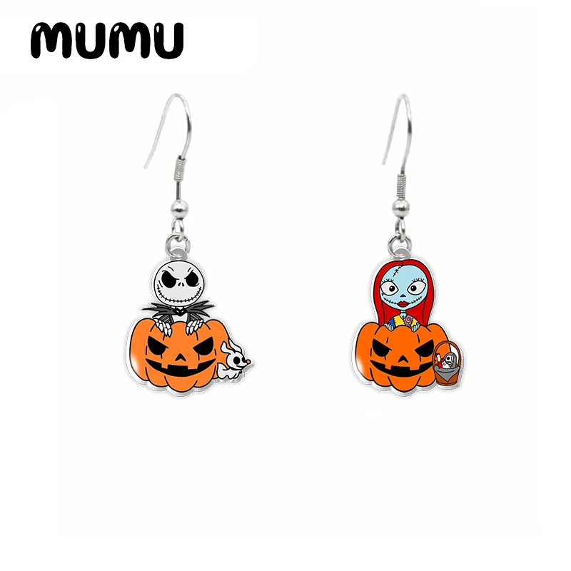 2024 New Pumpkin Jack Sally Dangle Earring Nightmare Love Acrylic Earrings Handmade Jewelry Epoxy Resin Fish Hook Earring