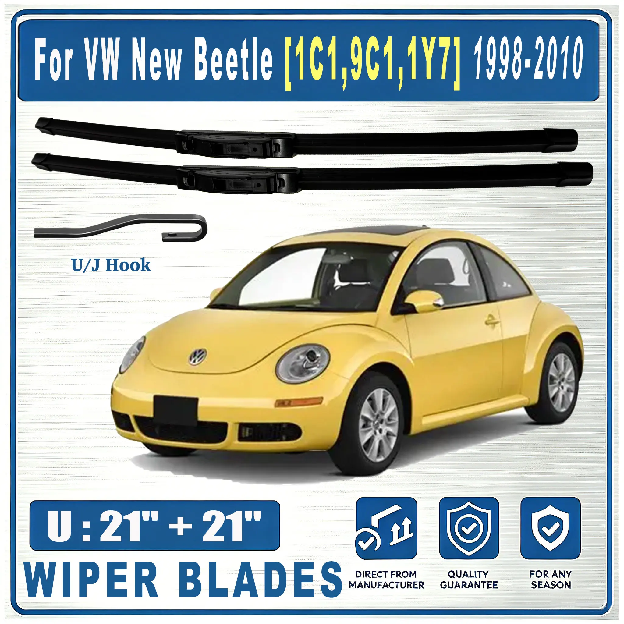 Für VW New Beetle [1C1,9C1,1Y7] 1998-2010 Vordere U 21"&21" VW 530mm Scheibenwischerblätter Windschutzscheibenwischer OEM 2 Stück