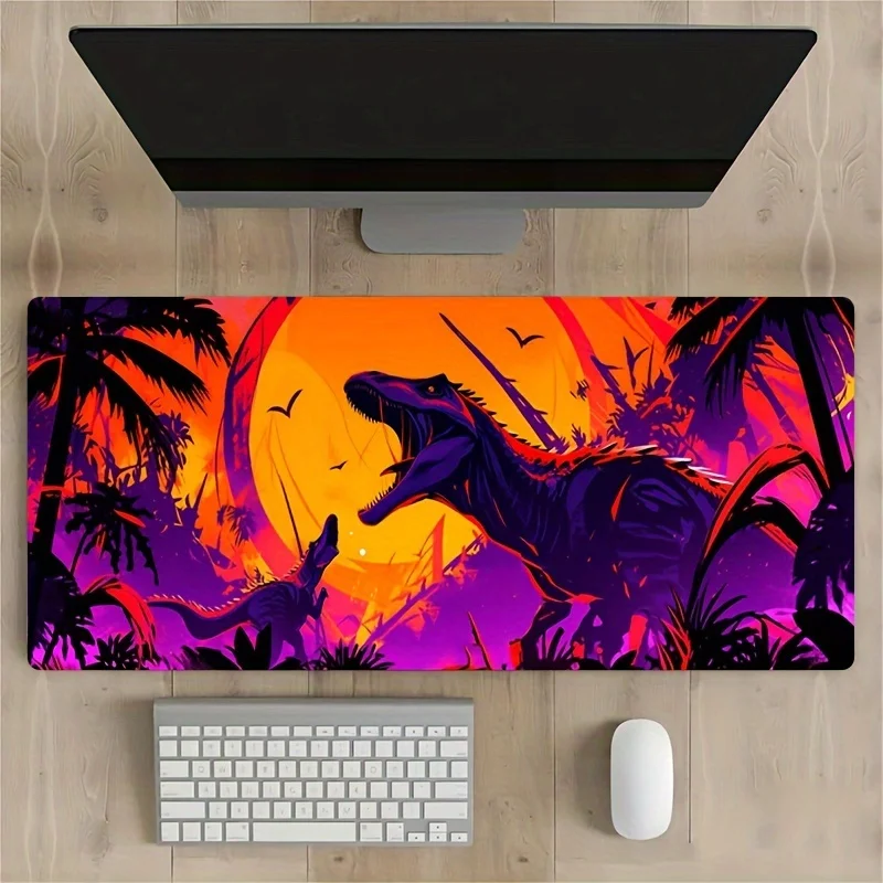 

Игровой коврик для мыши XXL с изображением динозавров на закате, большой настольный коврик, резиновый, нескользящий, с прошитыми краями, для клавиатуры, ноутбука, офиса, 1 шт.