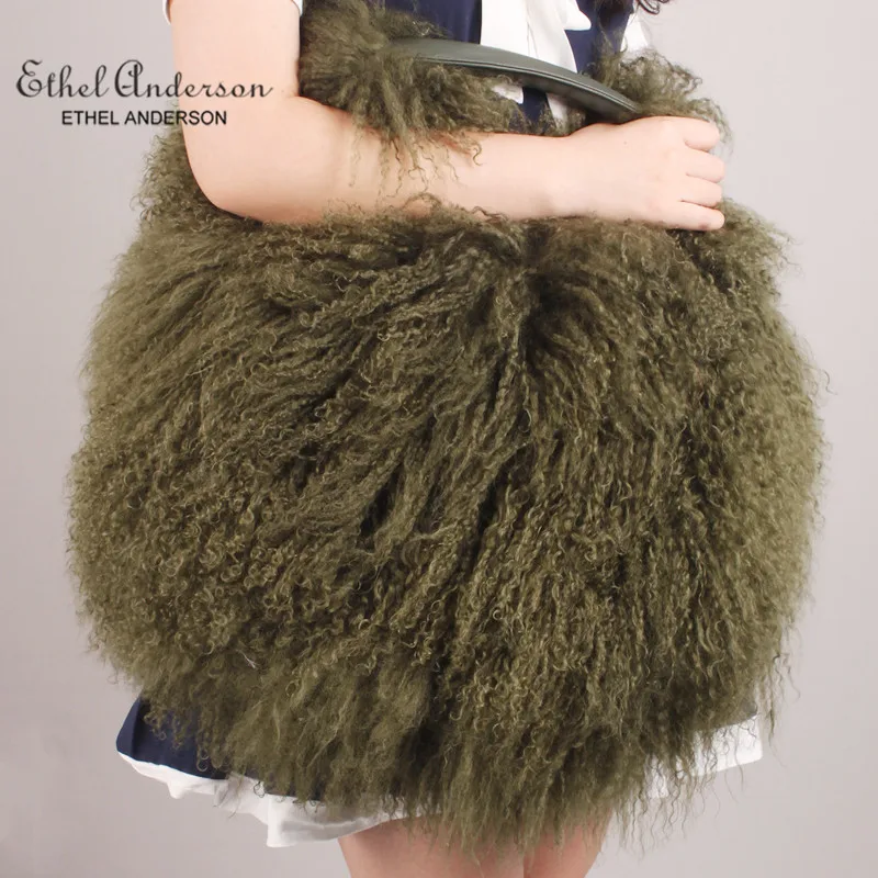 Luxury Real Mongolia Lamb Fur Handbag Soft Plush Genuine Leather Shoulder Boston Bag Women's Purse Hobo Style Fluffy Fuzzy Bags