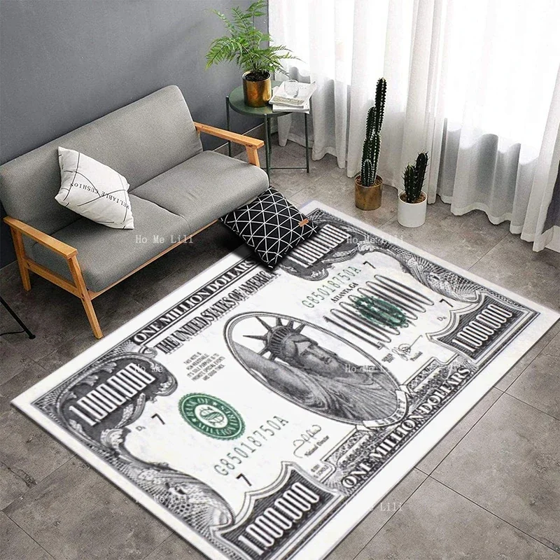 One Million Face Value Liberty Goddess Like Us Dollar Banknotes Wealth Flannel Floor Rugs By Ho Me Lili For Home Decor Carpet