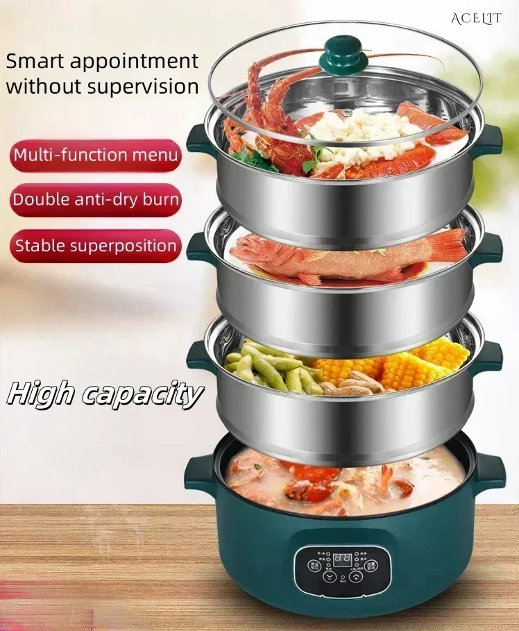 

Multifunctional electric steamer for household. Large capacity. Appointment timing. Multi-layer. For steamed buns.