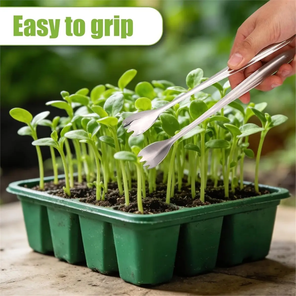 Seedling Transplant Tong & 3pcs Tweezers Set, Stainless Steel Long Thin Seed Seedling Transplanting Pliers Planting Tool