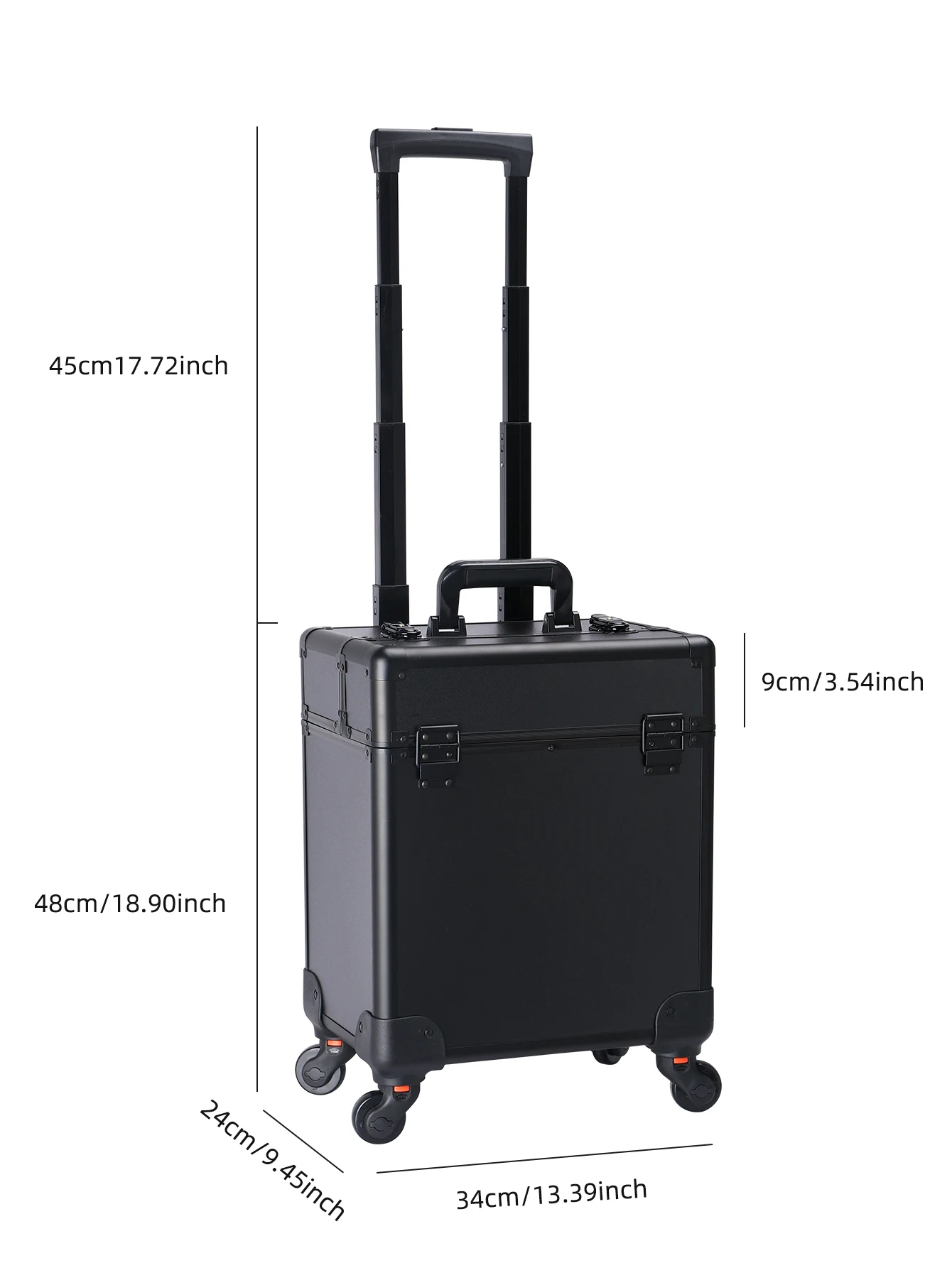 Rolling Makeup Train Case Large Capacity Cosmetic Trolley, Aluminum Professional Salon Travel Case with Key Swivel Wheels Travel