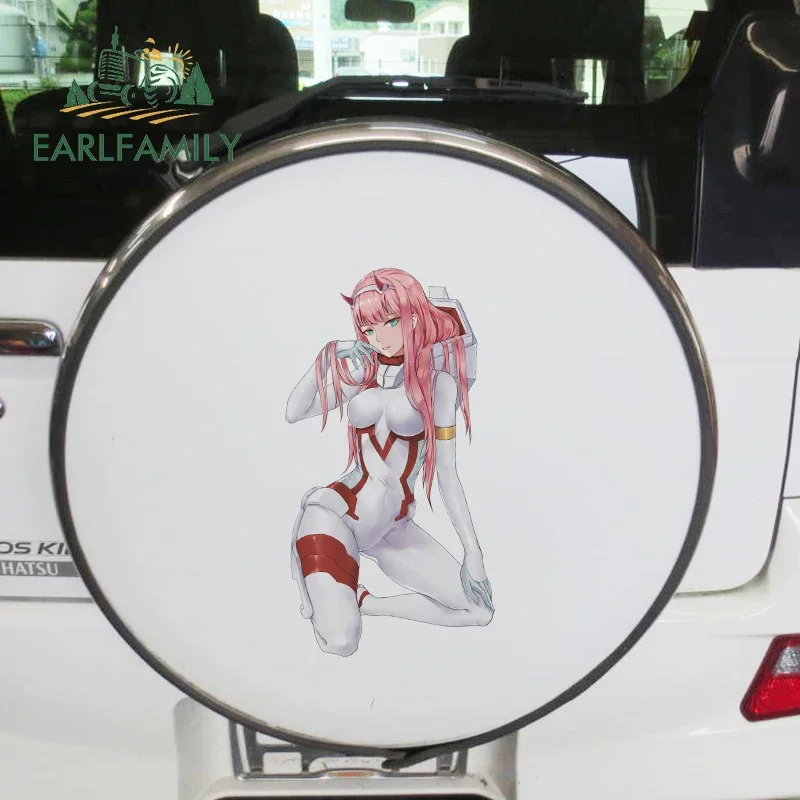 EARLFAMILY 43cm x 22.5cm Car Stickers For Zero Two Sunscreen Decal Personality Creative Decals Motorcycle For JDM SUV RV