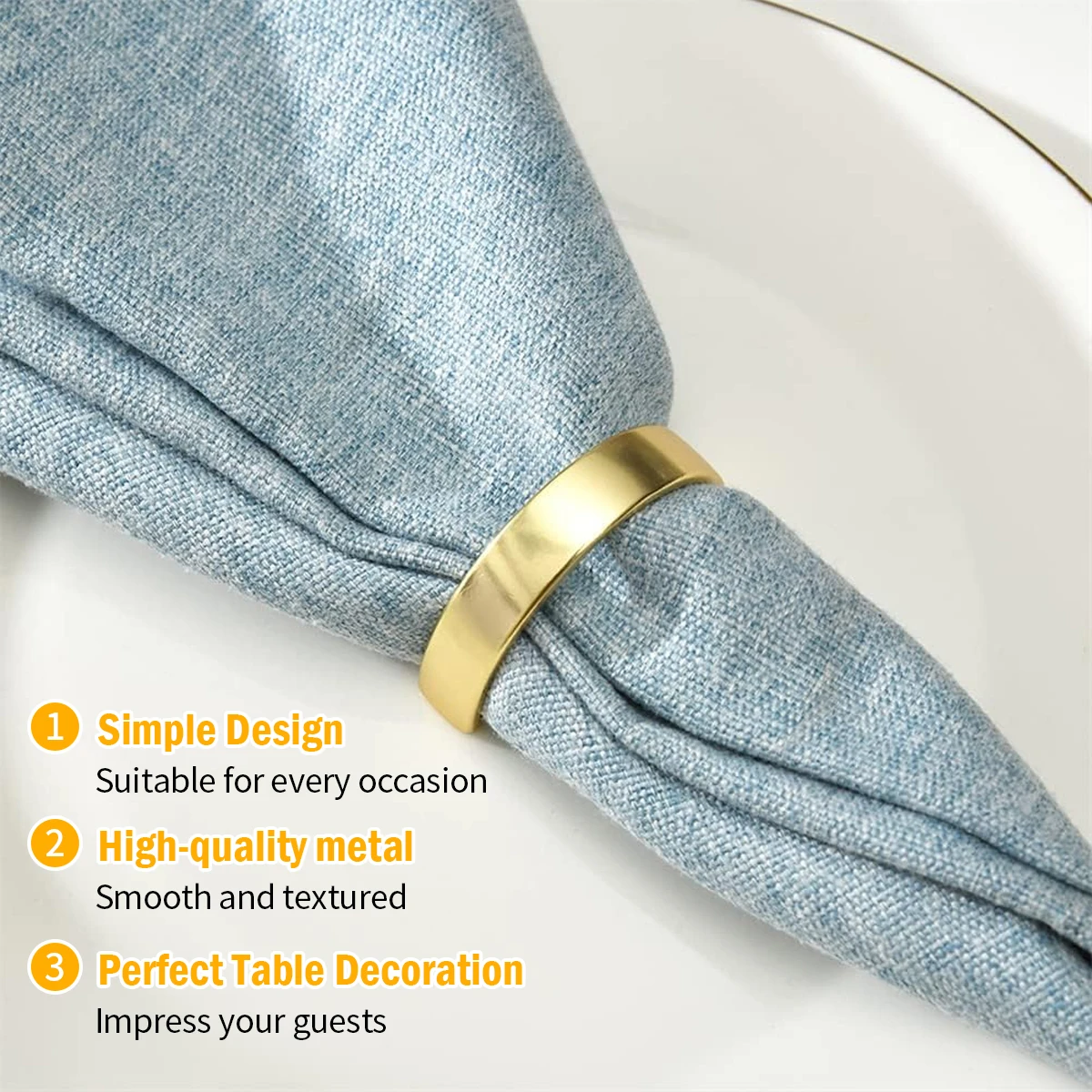 Leeseph Gold Napkin Rings Set of 12 Semicircle Metal Gold Napkin Holder Buckles New Year Table Decorations Holiday Dinner Party