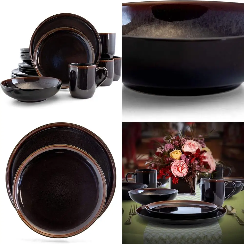 

Набор столовой посуды металлик черного цвета из 16 предметов для обеденной столовой на полуночном пляже