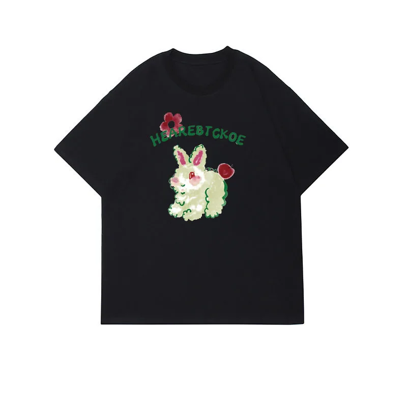 Bunny Print T-shirt Rabbit Women Blouse Cartoon Short Sleeves Tshirt Female Clothing Y2k Streetwear Summer Cute Graphic T Shirts