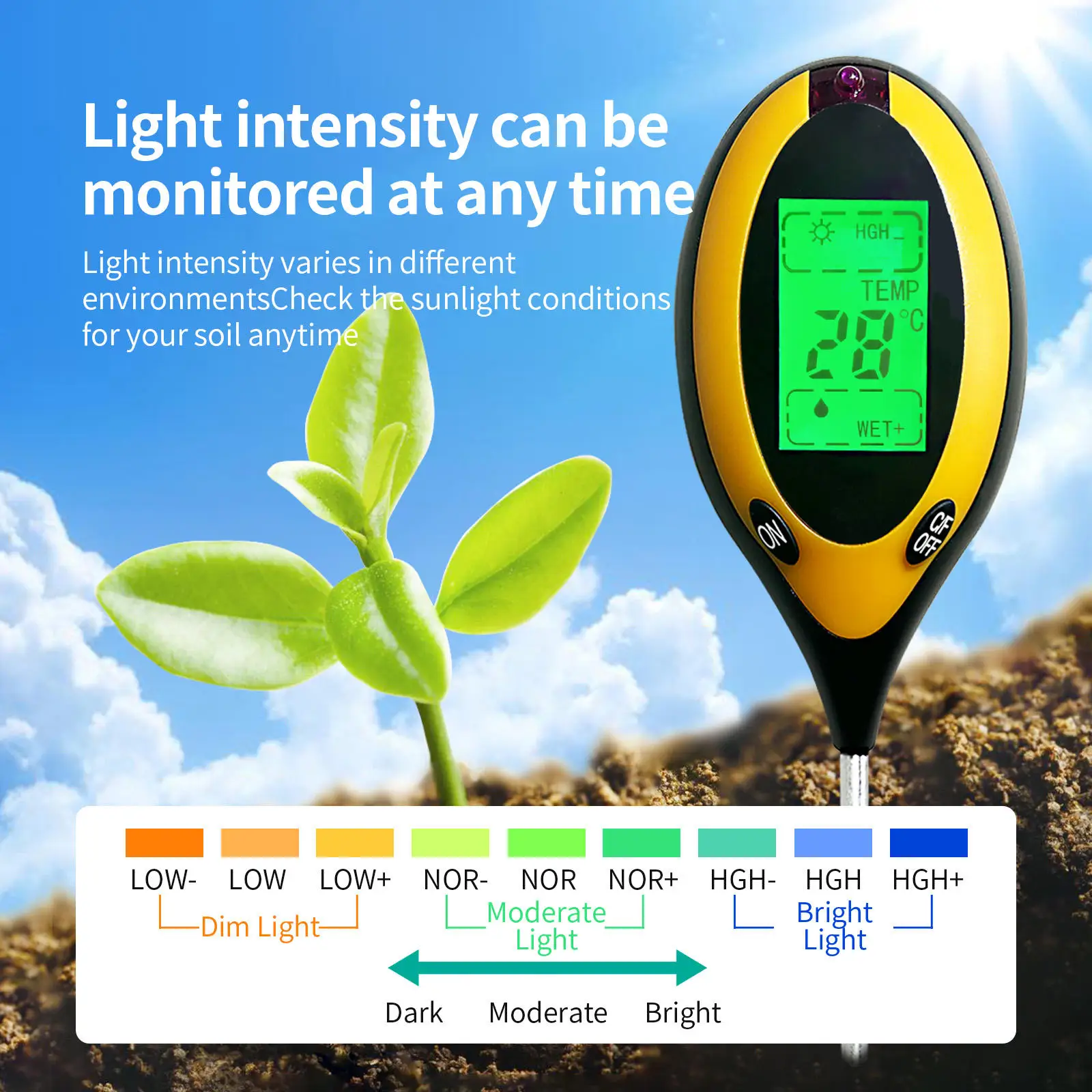Soil PH Tester 3 In1 4 In1 PH Light Moisture Acidity Tester Soil Tester Moisture Meter Plant Soil Tester Kit for Flowers