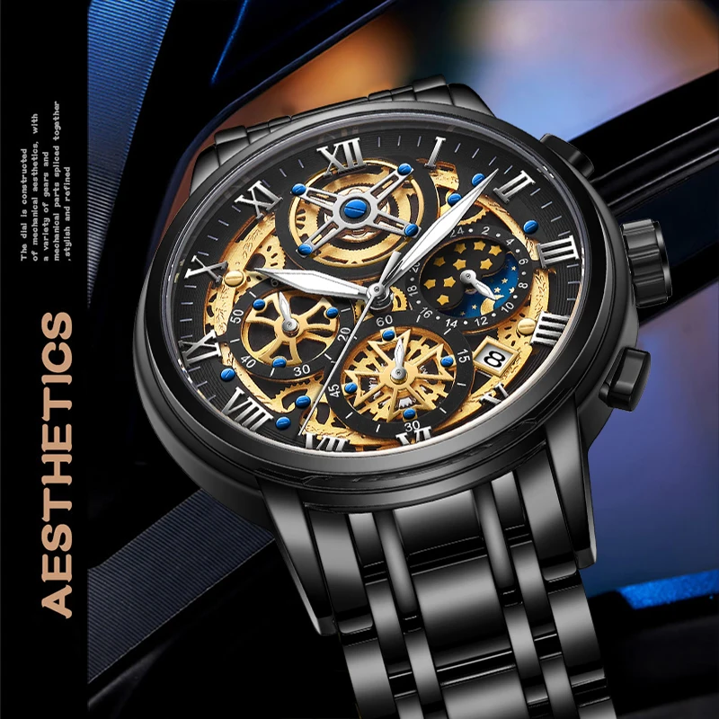 LIGE High Quality Quartz Watches for Men Business Luxury Hollow Out Waterproof Casual Stainless Steel Band Man Watch Male Clocks
