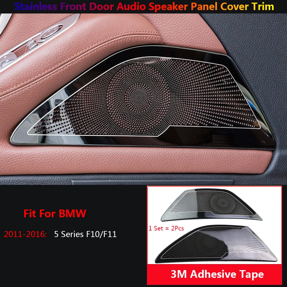 2Pcs Stainless Steel Black Car Front Door Audio Speaker Pannel Frame Cover Trim For BMW 5 F10 F11 Auto Para Interior Accessories