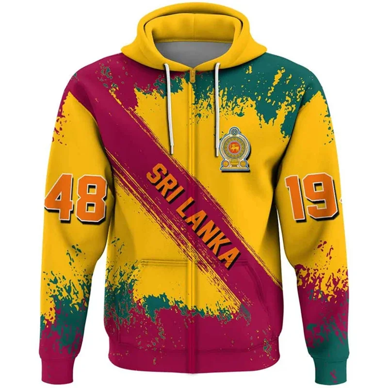 The Democratic Socialist Republic-Of Sri Lanka Map Flag 3D Print Zip Up Hoodies Sri Lanka Emblem Graphic  Zipper Sweatshirts Top