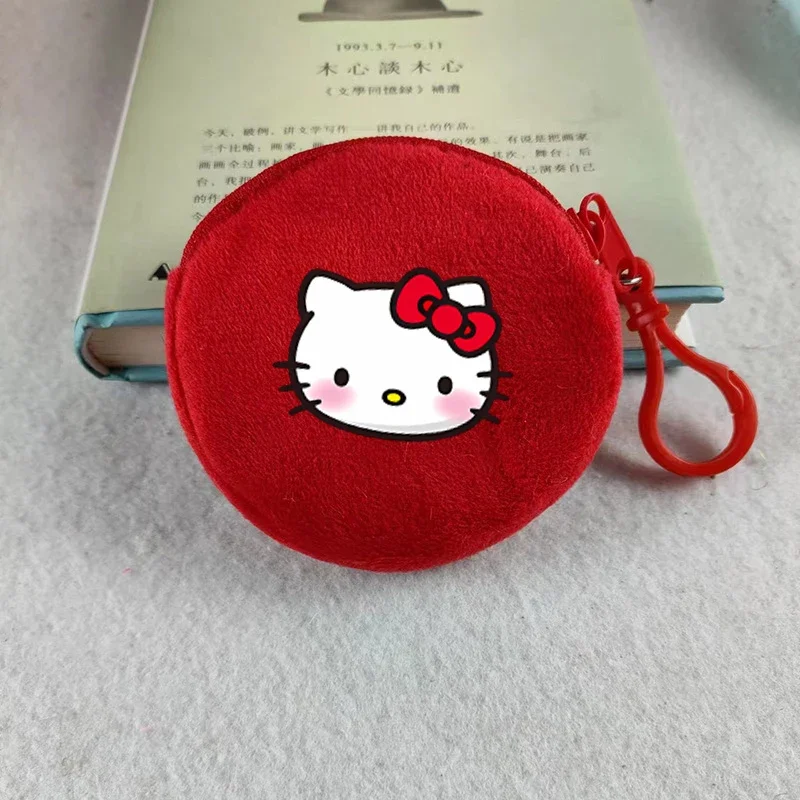 Hello Kitty Round Coin Purses Anime Cartoon Plush Wallets Children Mini Zipper Storage Bag Boys Girls Small Money Bags Key Pouch