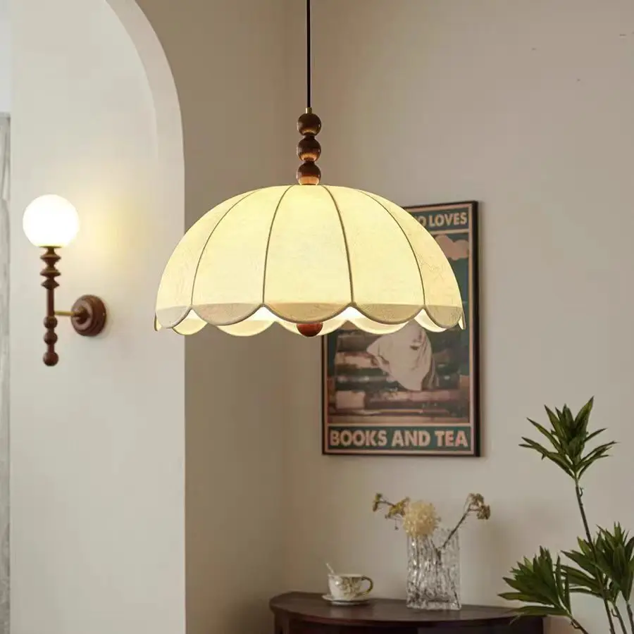 French Retro Fabric Pattern Creative Pendant Light for Living Room Dining Room Bedroom Bar Counter Home Decoration Hanging Lamp