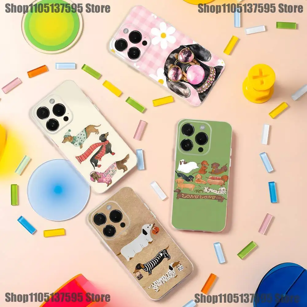 

Dachshund Sausage Dog Puppy Phone Case For iPhone 17,16,15,14,13,12,11 Pro,Max,Plus,X,XS,XR,SE4,E Mini Transparent Soft Cover
