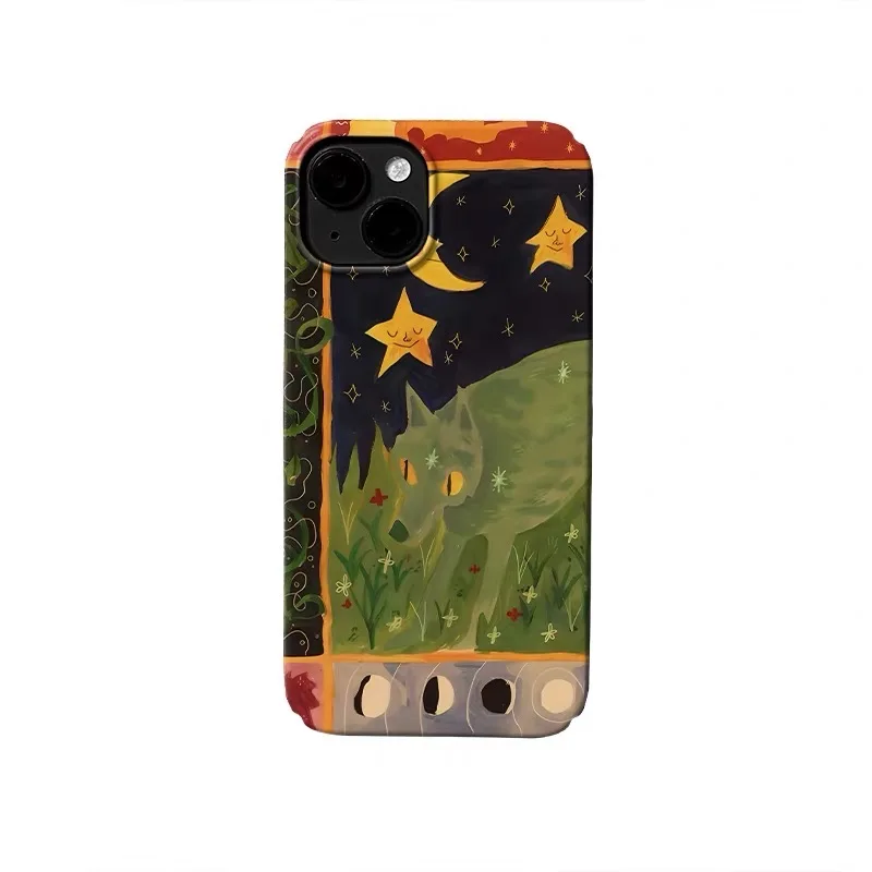 

Ins Green Wolf Yellow Moon Stars Case for IPHONE 17 16 ProMax 15 14 Plus 13 12 MINI 11 PRO 16Plus XR XS MAX Acrylic Phone Cover