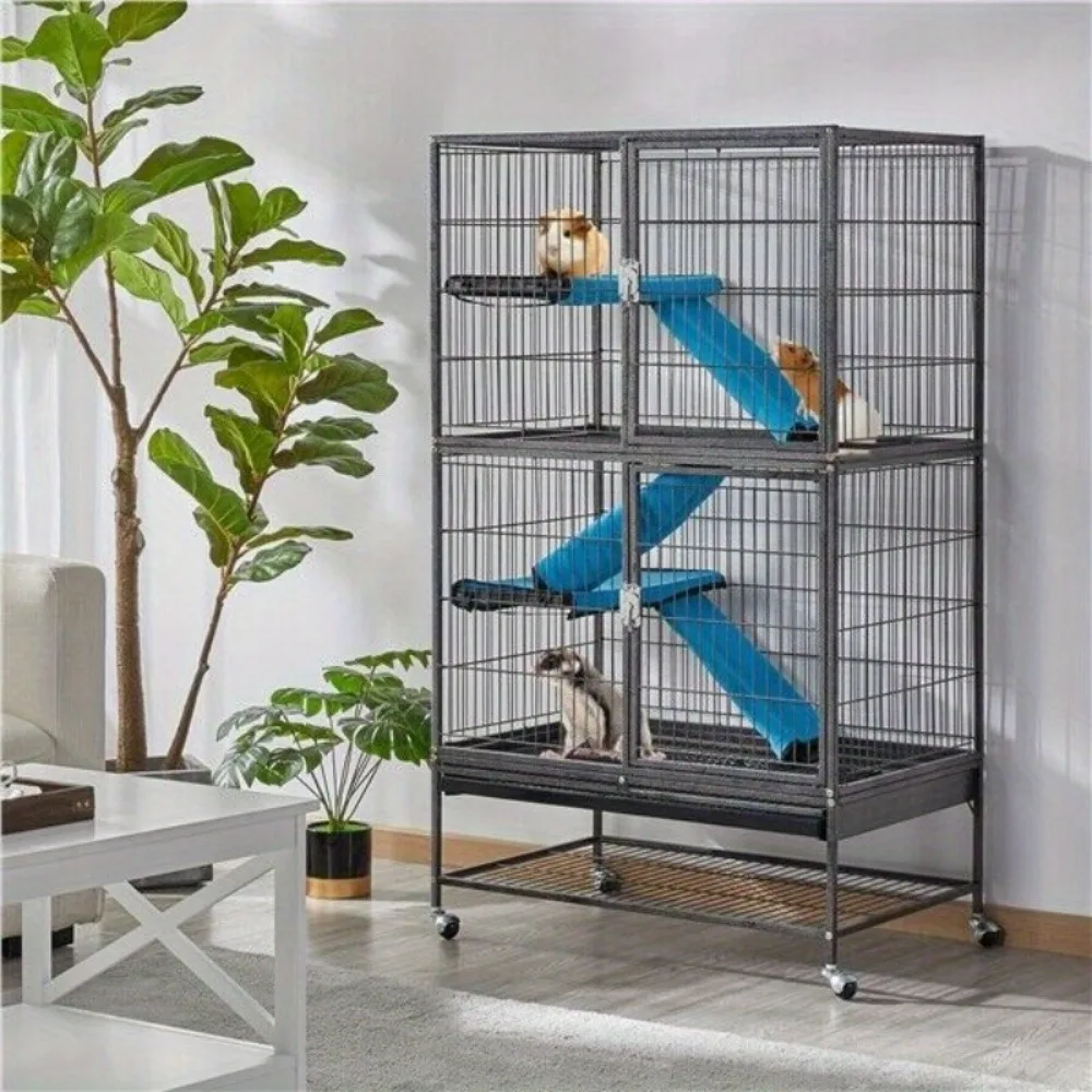 

2-Story Rolling Metal Ferret Cage Chinchilla Guinea Pig Rat Critter Cage Black