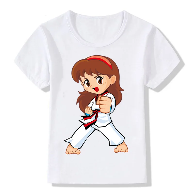 New Children Cartoon Taekwondo Print Tshirt Kids Girls Simmer Tops Child T shirt  BAL631